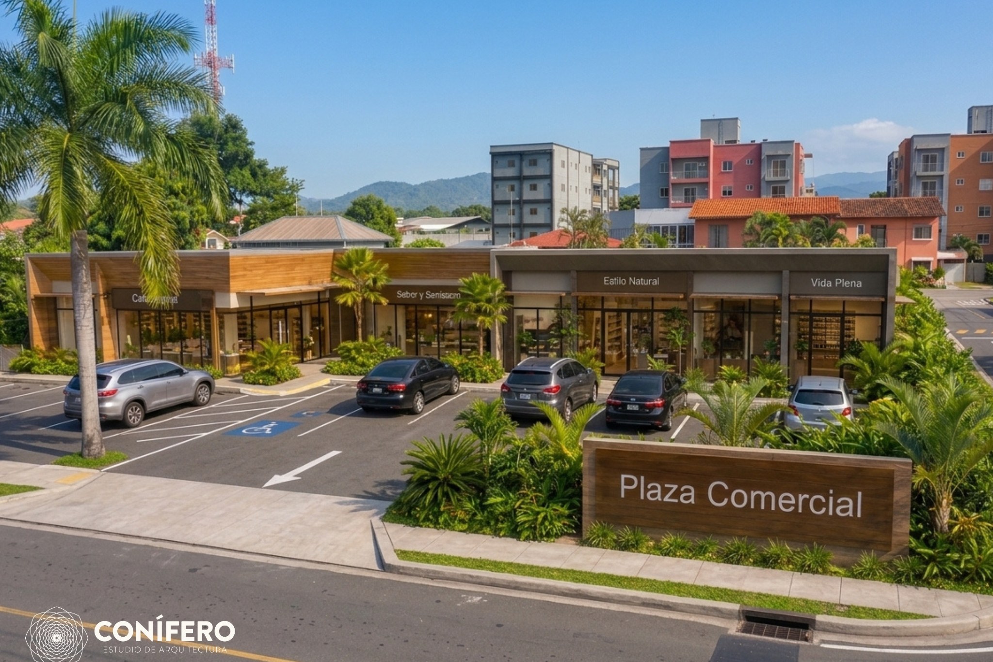 Render conceptual de plaza comercial